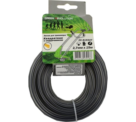 Леска квадратная с сердечником 2.7 мм, 15 м, 100% нейлон для триммера Green Revolution ЛС-815027
