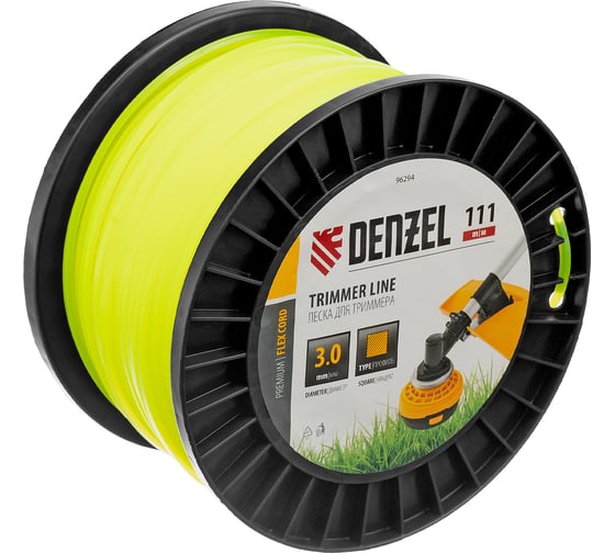 Леска FLEX CORD квадрат 3 мм, 111 м, на DIN катушке для триммера Denzel 96294