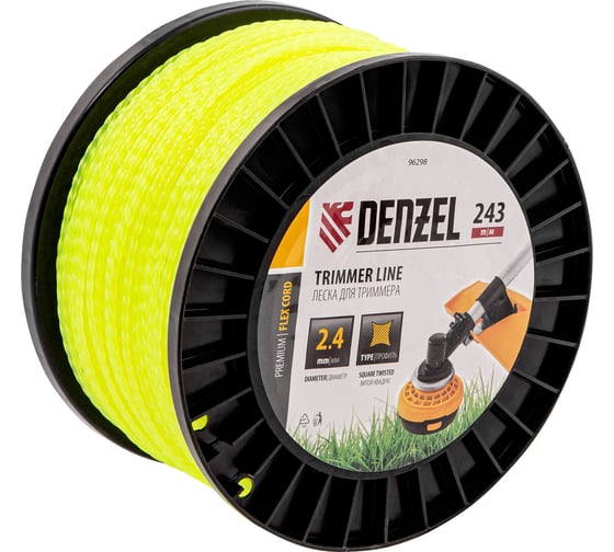 Леска FLEX CORD витой квадрат 2.4 мм, 243 м, на DIN катушке для триммера Denzel 96298 1