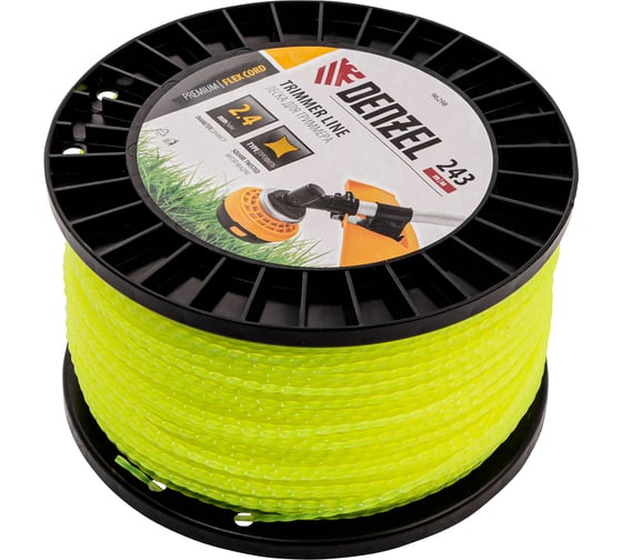 Леска FLEX CORD витой квадрат 2.4 мм, 243 м, на DIN катушке для триммера Denzel 96298