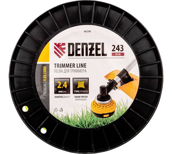 Леска FLEX CORD витой квадрат 2.4 мм, 243 м, на DIN катушке для триммера Denzel 96298