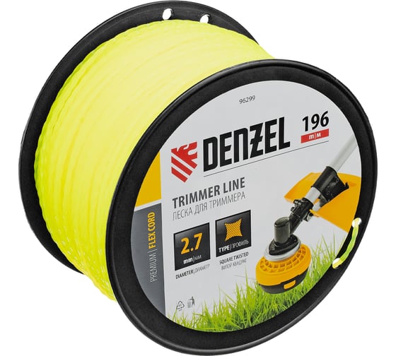 Леска FLEX CORD витой квадрат 2.7 мм, 196 м, на DIN катушке для триммера Denzel 96299