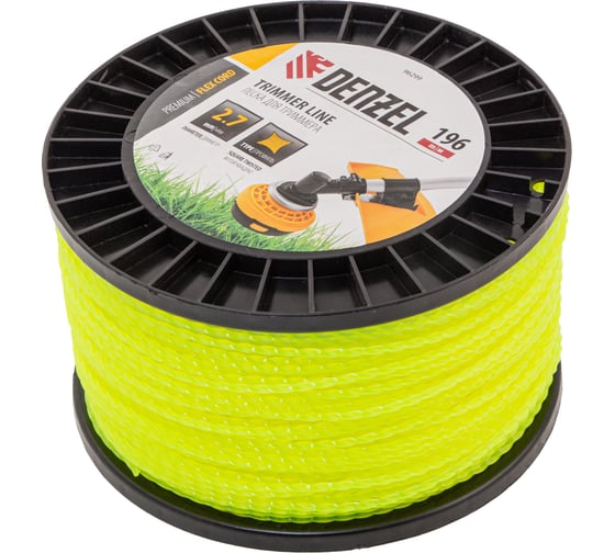 Леска FLEX CORD витой квадрат 2.7 мм, 196 м, на DIN катушке для триммера Denzel 96299 1