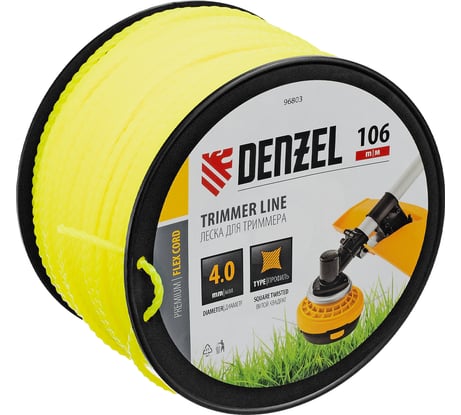 Леска FLEX CORD витой квадрат 4 мм, 106 м, на DIN катушке для триммера Denzel 96803