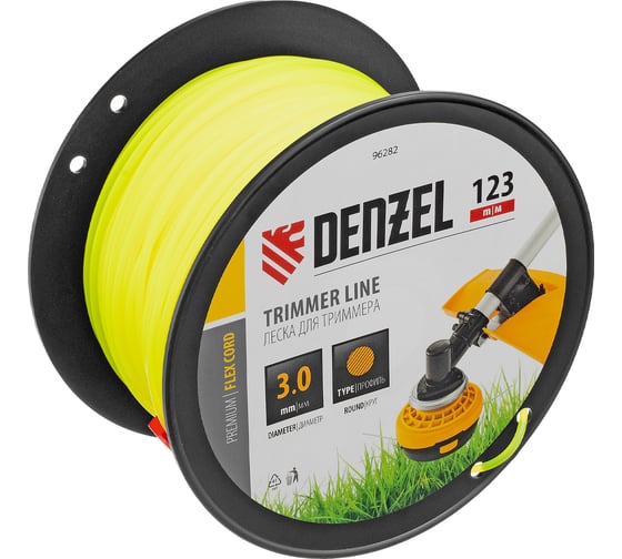 Леска FLEX CORD круглая 3 мм, 123 м, на DIN катушке для триммера Denzel 96282