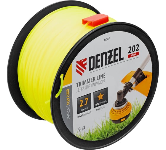 Леска FLEX CORD звезда 2.7 мм, 202 м, на DIN катушке для триммера Denzel 96287 1