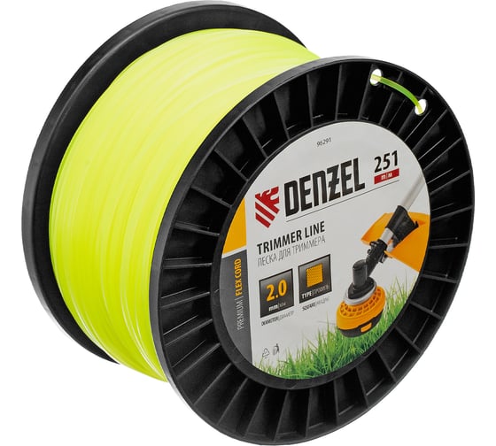 Леска FLEX CORD квадрат 2 мм, 251 м, на DIN катушке для триммера Denzel 96291