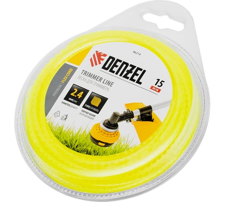 Леска FLEX CORD зубчатый квадрат 2.4 мм, 15 м, блистер для триммера Denzel 96214