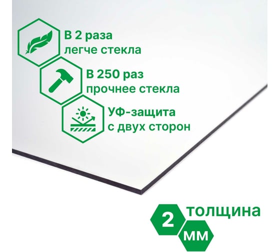 Монолитный поликарбонат 2 мм, 1025x750 мм, прозрачный 2uv Novattro 4604638005244