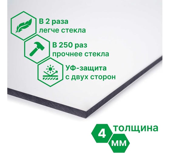 Монолитный поликарбонат 4 мм, 1025x750 мм, прозрачный 2uv Novattro 4604638005404