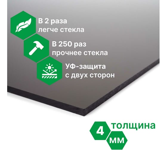 Монолитный поликарбонат 4 мм, 1025x750 мм, бронза т 2uv Novattro 4604638005411