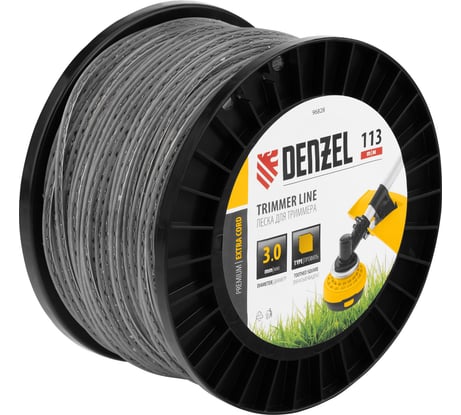 Леска двухкомпонентная EXTRA CORD (3 мм, 113 м, зубчатый квадрат, на DIN катушке) для триммера Denzel 96828