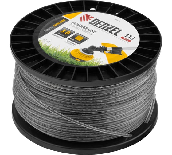 Леска двухкомпонентная EXTRA CORD (3 мм, 113 м, зубчатый квадрат, на DIN катушке) для триммера Denzel 96828