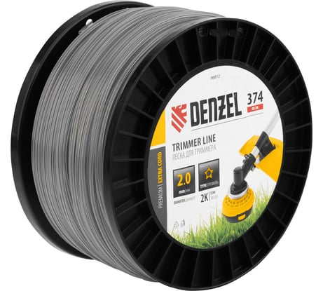 Леска двухкомпонентная EXTRA CORD (2 мм, 374 м, звезда, на DIN катушке) для триммера Denzel 96812