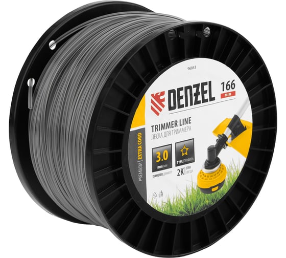 Леска двухкомпонентная EXTRA CORD (3 мм, 166 м, звезда, на DIN катушке) для триммера Denzel 96843