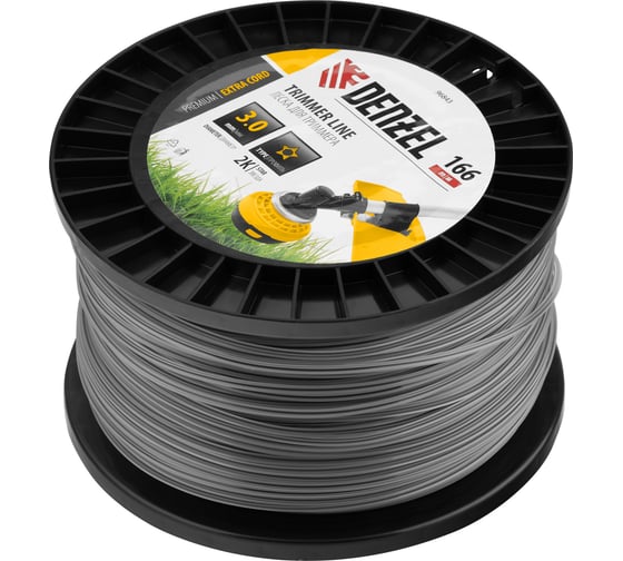 Леска двухкомпонентная EXTRA CORD (3 мм, 166 м, звезда, на DIN катушке) для триммера Denzel 96843