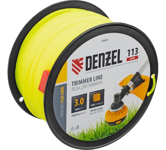 Леска для триммера FLEX CORD (3 мм, 113 м, зубчатый квадрат, на DIN катушке) для триммера 96806 1