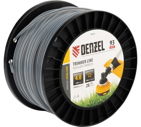 Леска двухкомпонентная EXTRA CORD (4 мм, 93 м, звезда, на DIN катушке) для триммера Denzel 96816