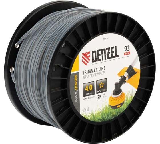 Леска двухкомпонентная EXTRA CORD (4 мм, 93 м, звезда, на DIN катушке) для триммера Denzel 96816