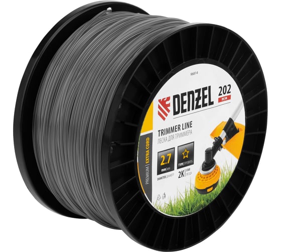Леска двухкомпонентная EXTRA CORD (2.7 мм, 202 м, звезда, на DIN катушке) для триммера Denzel 96814 1