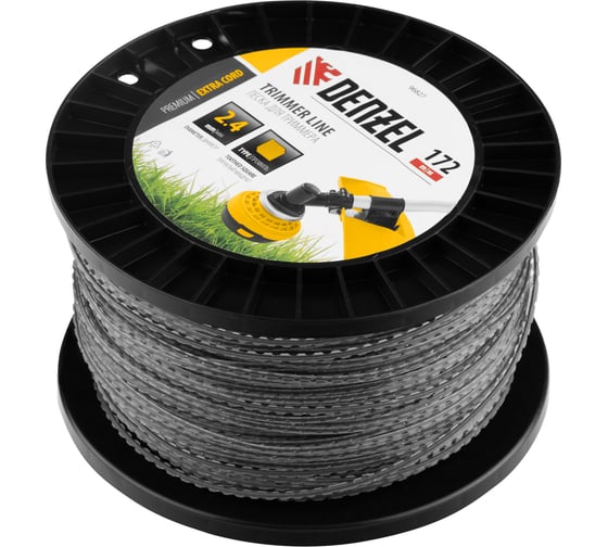 Леска двухкомпонентная EXTRA CORD (2.4 мм, 172 м, зубчатый квадрат, на DIN катушке) для триммера Denzel 96827