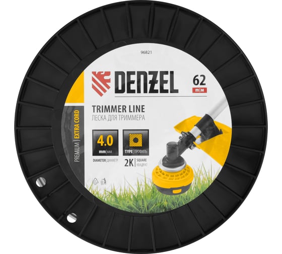 Леска двухкомпонентная EXTRA CORD (4 мм, 62 м, квадрат, на DIN катушке) для триммера Denzel 96821