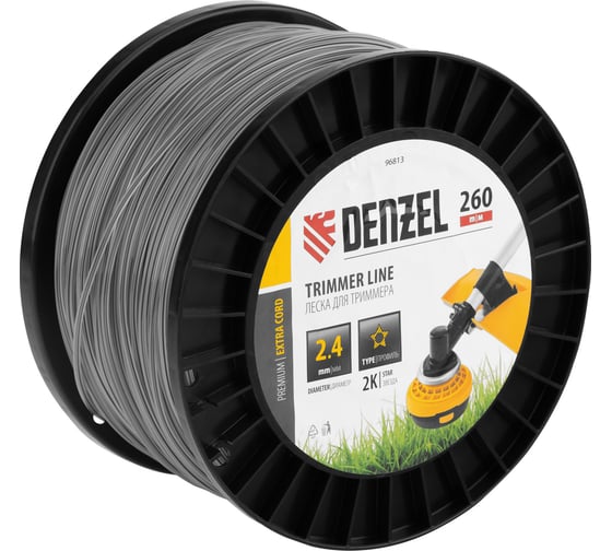 Леска двухкомпонентная EXTRA CORD (2.4 мм, 260 м, звезда, на DIN катушке) для триммера Denzel 96813 1