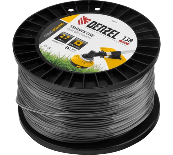 Леска двухкомпонентная EXTRA CORD (2.7 мм, 138 м, квадрат, на DIN катушке) для триммера Denzel 96819