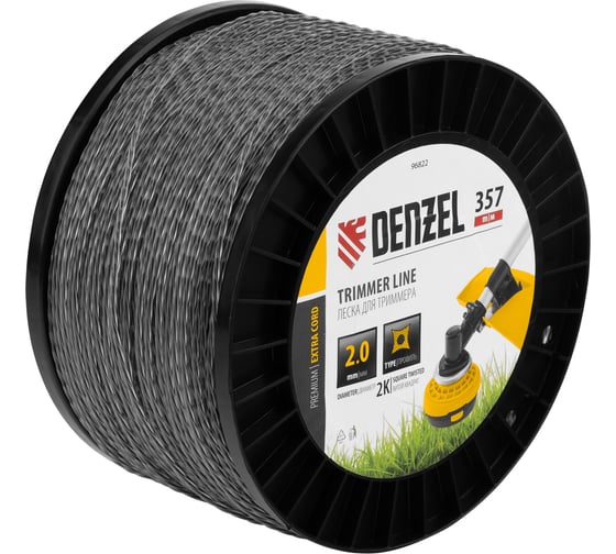 Леска двухкомпонентная EXTRA CORD (2 мм, 357 м, витой квадрат, на DIN катушке) для триммера Denzel 96822