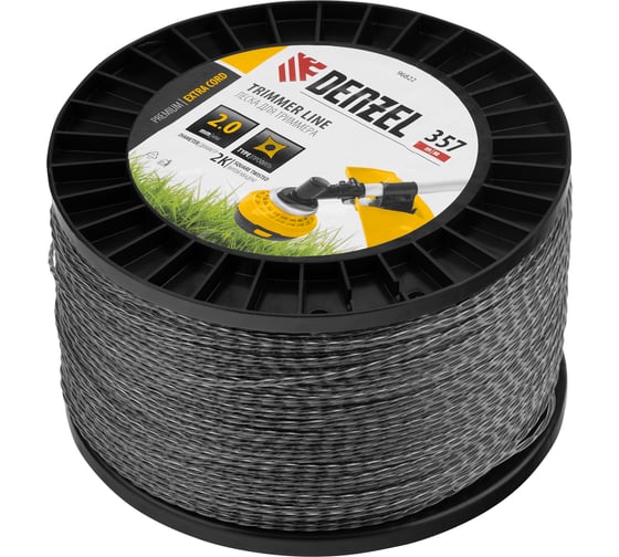 Леска двухкомпонентная EXTRA CORD (2 мм, 357 м, витой квадрат, на DIN катушке) для триммера Denzel 96822
