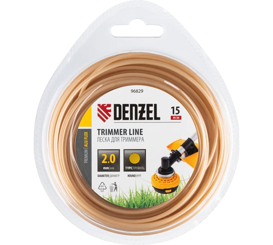 Леска армированная алюминием для триммера ALUFLEX 2 мм, 15 м, блистер, круглая Denzel 96829