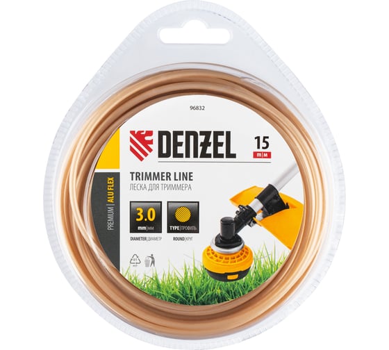 Леска армированная алюминием для триммера ALUFLEX 3 мм, 15 м, блистер, круглая Denzel 96832