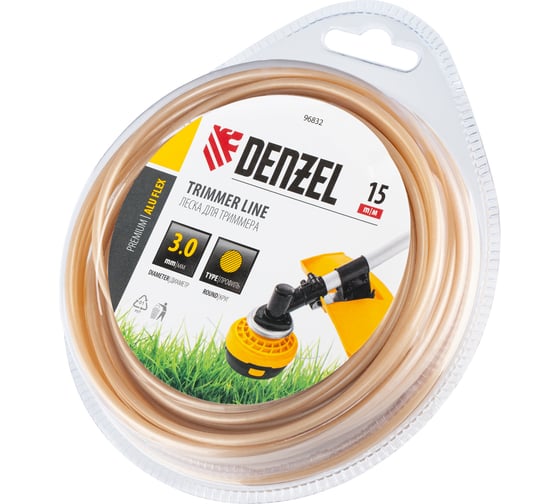 Леска армированная алюминием для триммера ALUFLEX 3 мм, 15 м, блистер, круглая Denzel 96832