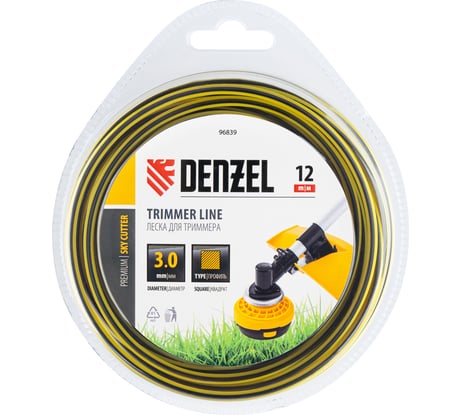Леска двухкомпонентная для триммера SkyCutter 3 мм, 12 м, блистер, квадратная Denzel 96839
