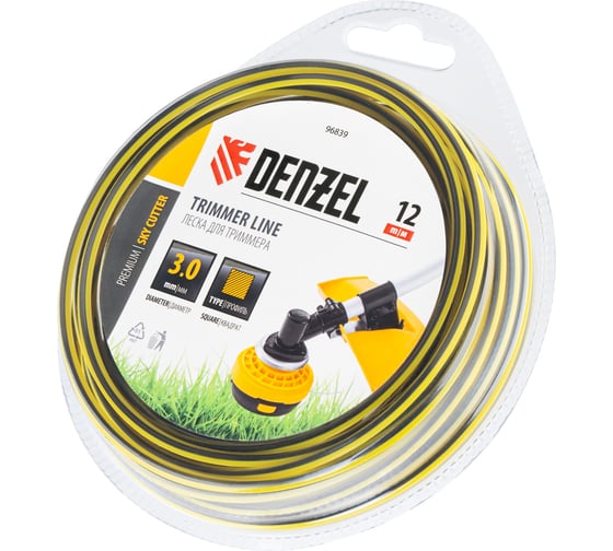 Леска двухкомпонентная для триммера SkyCutter 3 мм, 12 м, блистер, квадратная Denzel 96839