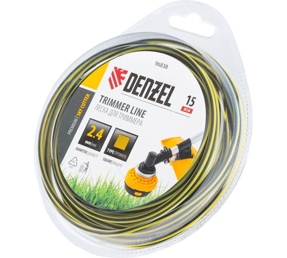 Леска двухкомпонентная для триммера SkyCutter 2.4 мм, 15 м, блистер, квадратная Denzel 96838