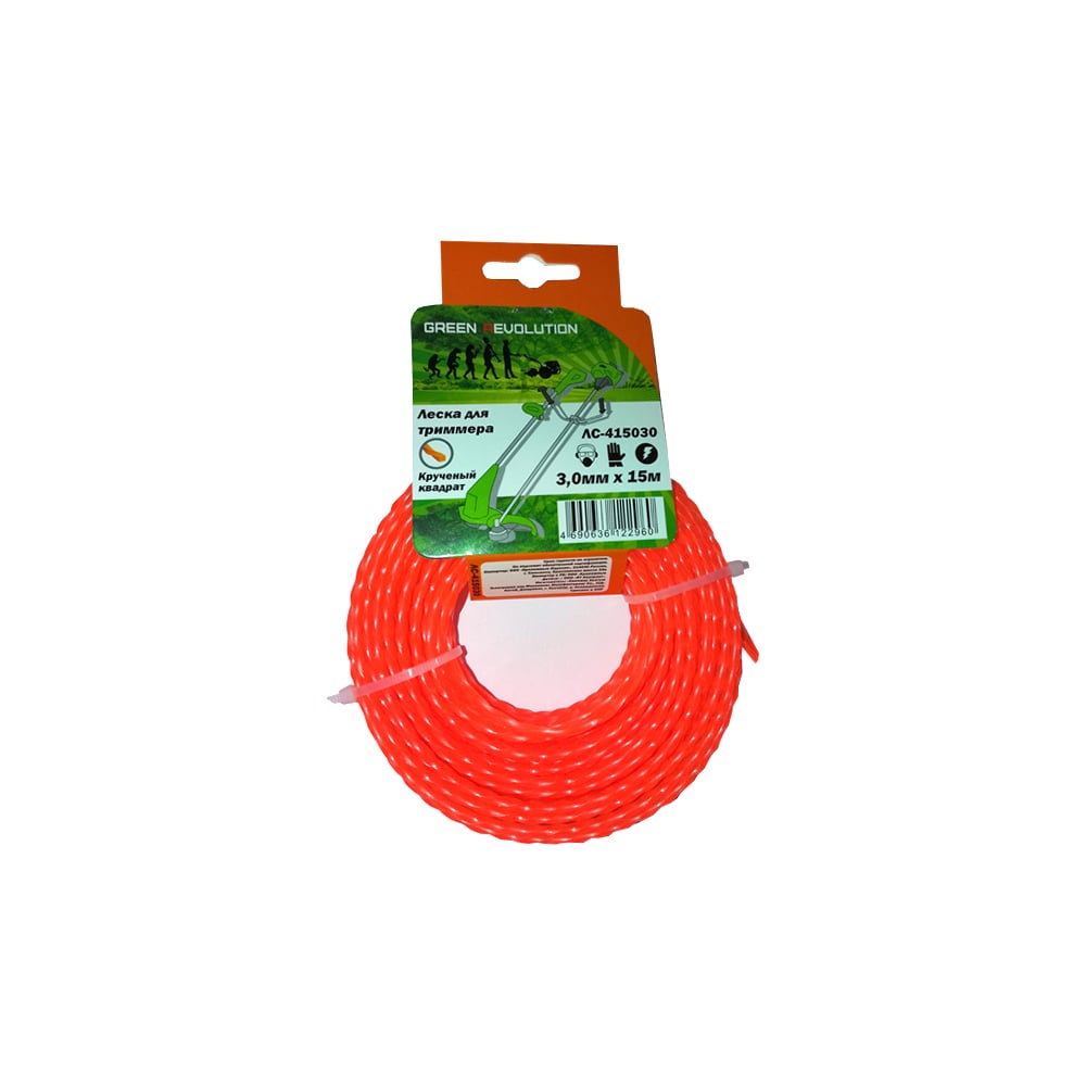Леска 3 мм, 15 м, крученый квадрат для триммера Green Revolution ЛС ...