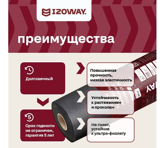 Геотекстиль 80 г/м2, 1.6х50 м, 80 м2 Izoway 19199