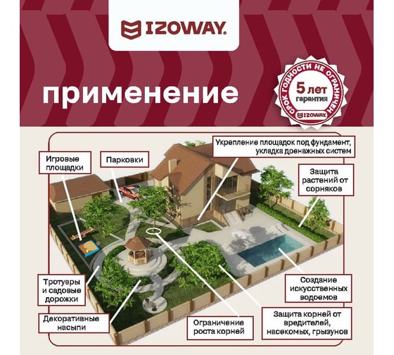 Геотекстиль 200 г/м2, 1.6х50 м, 80 м2 Izoway 19202