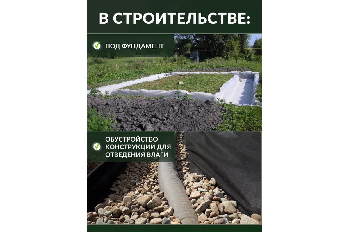 Геотекстиль садовый и строительный 200 мкм/м2, 1.6x10 м Доминар G97516 ...