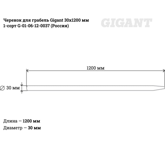 Черенок для грабель Gigant 30х1200мм 1-сорт G-01-06-12-0037 (Россия)