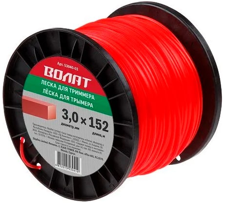 Леска для триммера 3 мм, 152 м, сечение квадрат ВОЛАТ 53040-02