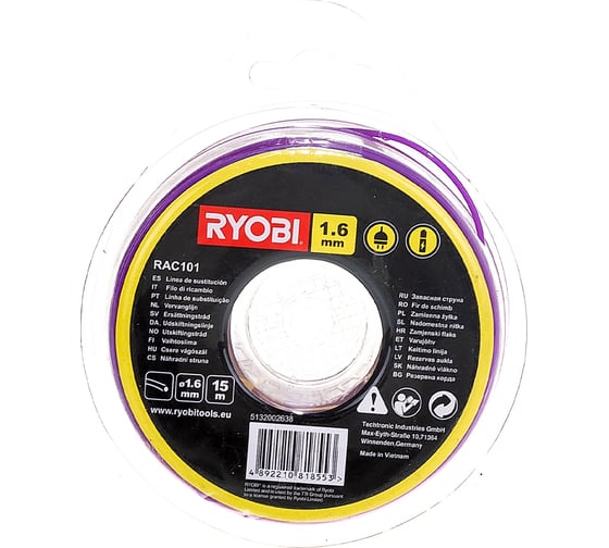 Леска для триммеров (1,6 мм; 15 м; круг) Ryobi RAC101 5132002638