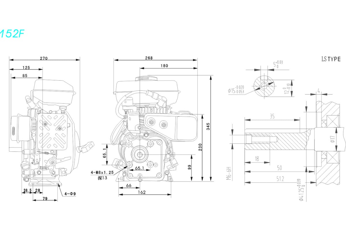 Двигатель бензиновый Lifan 182 FD чертеж