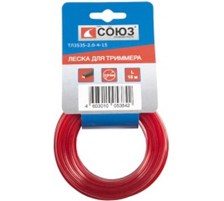 Леска для триммера (2.0 мм; 15 м; квадрат) Союз ТЛ3535-2.0-4-15