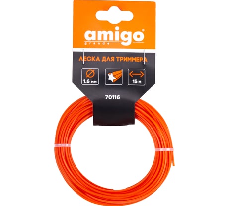 Леска для триммера 1.6 мм, звезда, 15 м AMIGO 70116