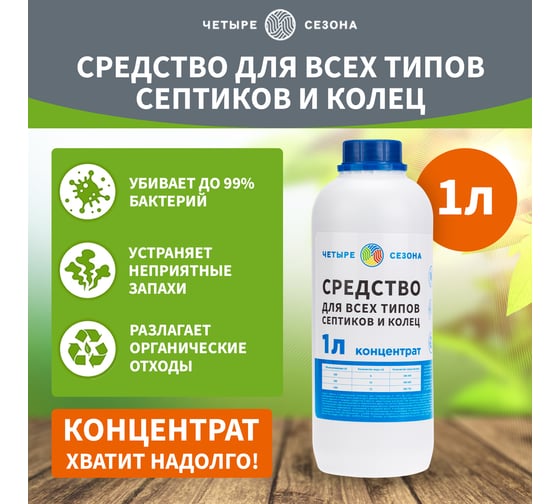 Средство для септиков и колец 1 л Четыре сезона 63-0002