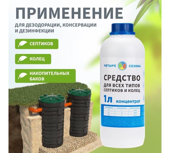 Средство для септиков и колец 1 л Четыре сезона 63-0002