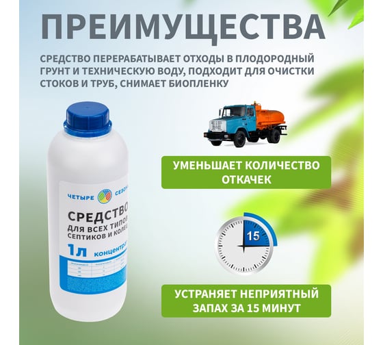 Средство для септиков и колец 1 л Четыре сезона 63-0002