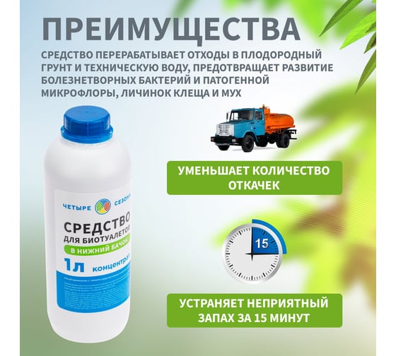 Средство для биотуалетов в нижний бачок 1 л Четыре сезона 63-0006